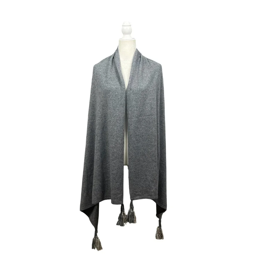 Johnny Was Cashmere Wrap Womens Gray Scarf Tassel Boho Shawl Oversized Cozy